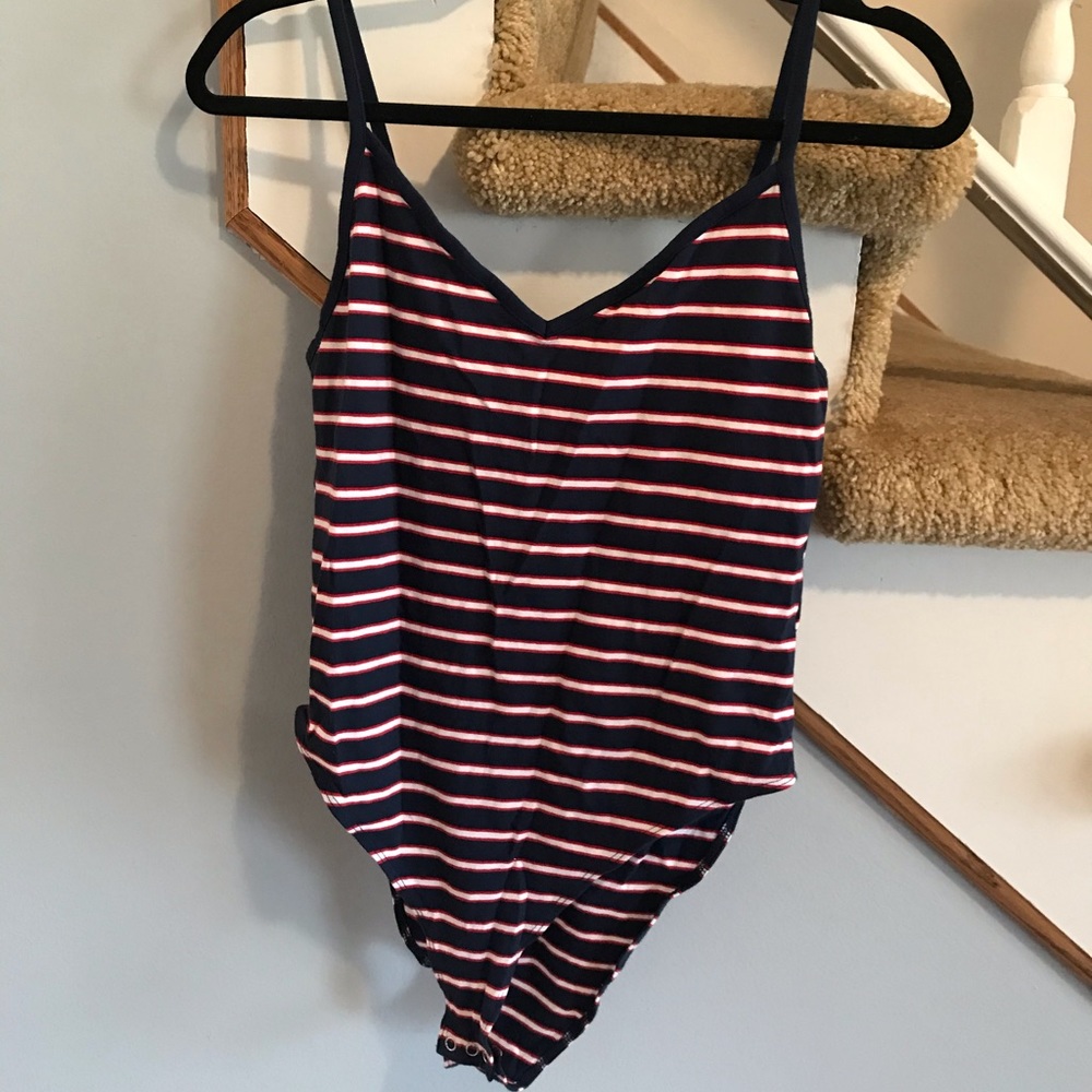 H&M Navy, red, and white striped body suit